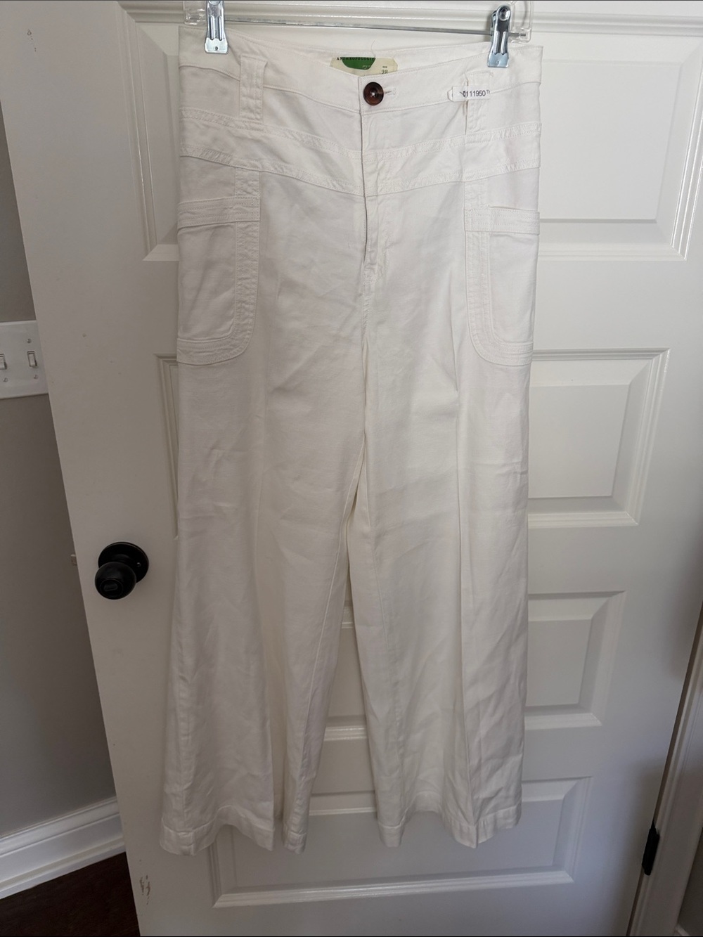 Anthropologie Cream Wide-Leg Pants with Front Patch Pockets